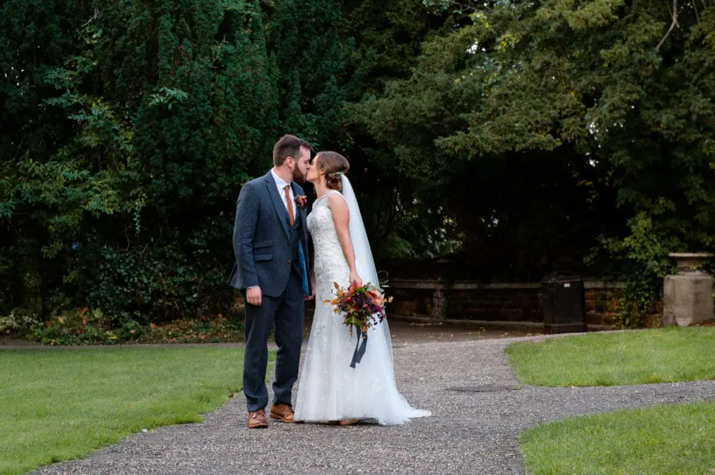 Just married couple kissing