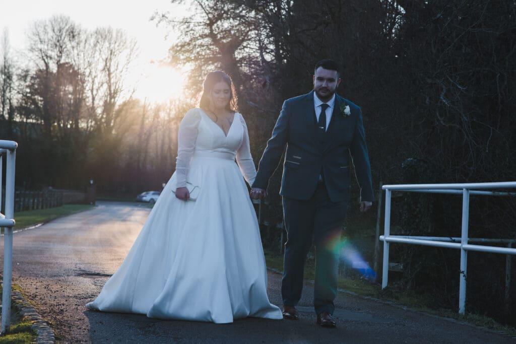 Wedding at Tewinbury Farm - Golden Hour Image of Wedding Couple